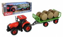 Traktor ZETOR /setrvačník/s vlekem /s balíky/zvuk,světla/36cm