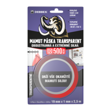 Páska oboustranná MAMUT TRANSPARENT 19mm x 1mm x 2,5m, 3"core DEBBEX