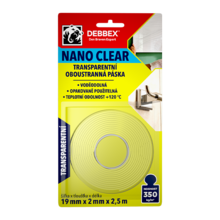 Páska oboustranná NANO CLEAR transparentní 19mm x 2mm x 2,5m, 3"core DEBBEX