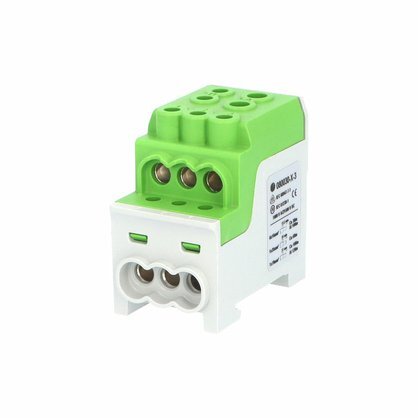 Blok pro rozdělení fází UVB 200 PE, 1pól., 200A, AL/CU, 1000V, zelený, na DIN 1