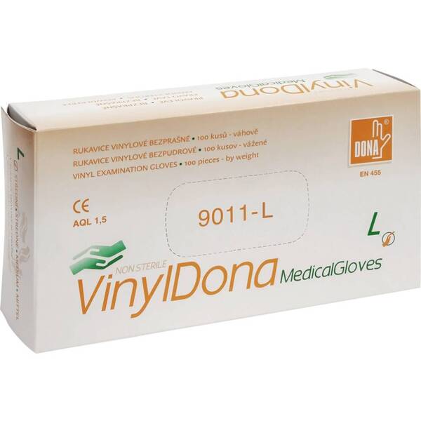 Rukavice vinyl jedn.bezpudr. L 100ks průhledné Rukavice vinyl jedn.bezpudr. L 100ks průhledné 1