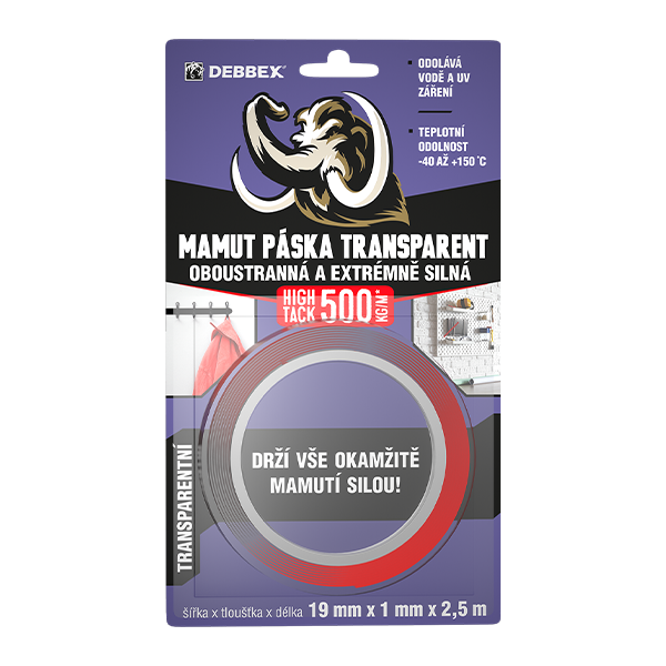 Páska oboustranná MAMUT TRANSPARENT 19mm x 1mm x 2,5m, 3"core DEBBEX Páska oboustranná MAMUT TRANSPARENT 19mm x 1mm x 2,5m, 3"core DEBBEX 1