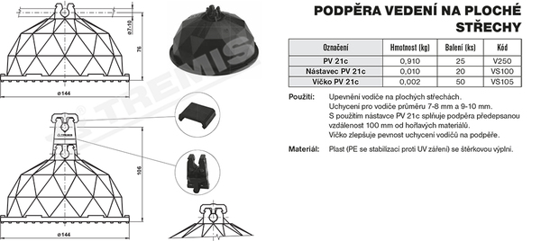 Tremis PV 21c – podpěra vedení na ploché střechy plast V250 1