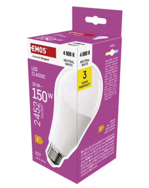 ZQ5E83 LED žárovka Classic A80 E27 20W (150W) 2452lm neutrální bílá 1