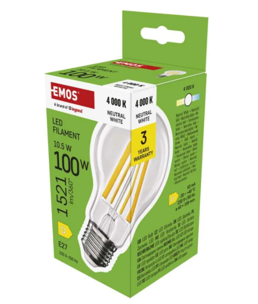 LED žárovka Filament A60 / E27 / 10,5 W (100 W) / 1521 lm / neutrální bílá ZF5D63 LED žárovka Filament A60 / E27 / 10,5 W (100 W) / 1521 lm / neutrální bílá ZF5D63 1
