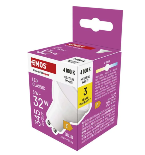 LED žárovka Classic MR16 bílá/ GU10 / 3 W (32 W) / 345 lm / neutrální bílá ZQ8E13 1