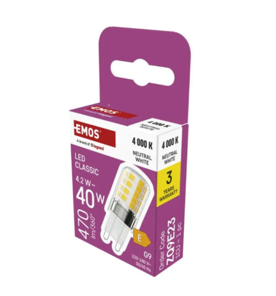 LED žárovka Classic JC / G9 / 4,2 W (40 W) / 470 lm / neutrální bílá ZQ9E23 1