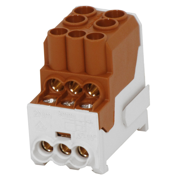 Blok pro rozdělení fází UVB 100 L B, 1pól., 101A, 1000V, hnědý, na DIN 1