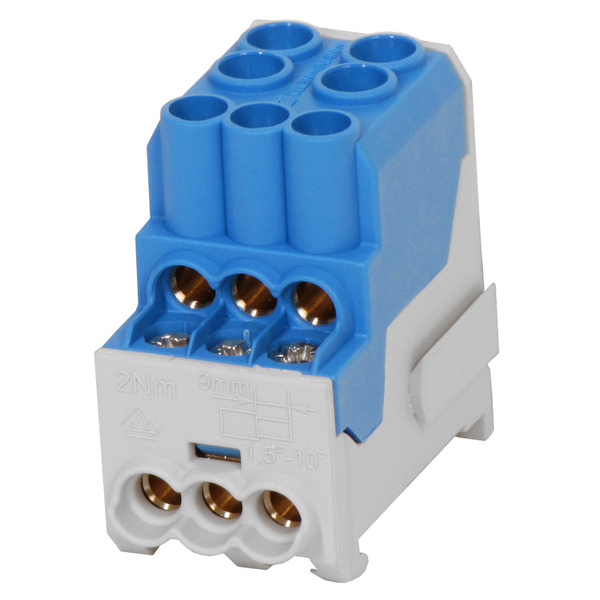Blok pro rozdělení fází UVB 100 N, 1pól., 101A, 1000V, modrý, na DIN 1