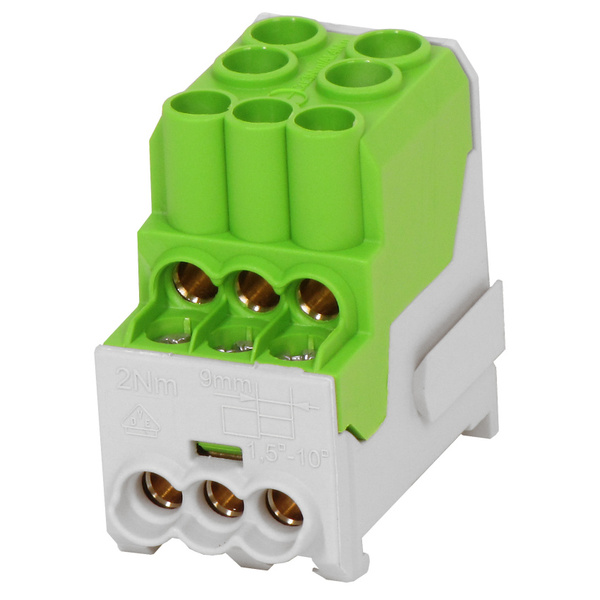 Blok pro rozdělení fází UVB 100 PE, 1pól., 101A, 1000V, zelený, na DIN 1