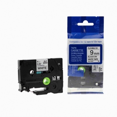 Kompatibilní páska s Brother
TZ-FX221/TZe-FX221, 9mm x 8m, flexi, černý tisk/bílý podklad 1