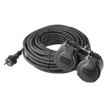 Venkovní prodlužovací kabel 15m 2 zásuvky černý guma 3x1,5mm P0602